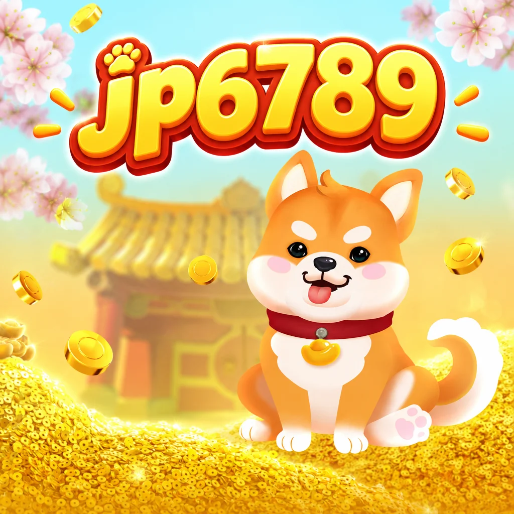jp6789 karakter anjing Shiba Inu bertema Win Win Won di atas tumpukan koin emas